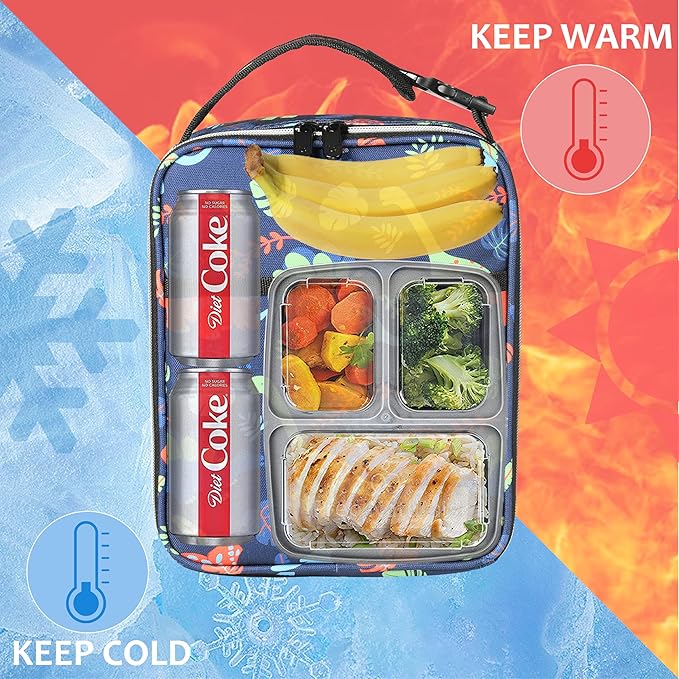 Tirrinia Insulated Lunch Box for Men Women, Portable Thermal Small Lunch Bag for Office Work Picnic, Reusable Compact Lunchbox Cooler Tote for Adults, Dinosaur