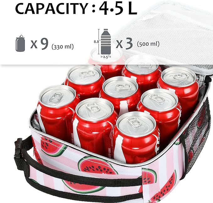 Tirrinia Small Insulated Lunch Bag for Girls, Mini Portable Reusable Thermal Lunch Box Cooler Tote, Watermelon