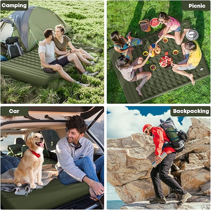 Sleeping Pad 4.7" Extra Thick, Upgraded Reinforced Support Structure with Built-in Foot Pump and Pillows Portable Camping Air Mattress Bed for Tent Backpacking Hiking