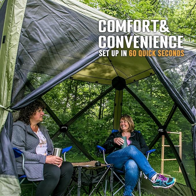 CLAM Quick Set Traveler 6x6Ft Portable Outdoor 4 Sided Canopy Shelter, Green/Tan + Clam Quick Set Screen Hub Tent, Accessory Only, Green (3 Pack)