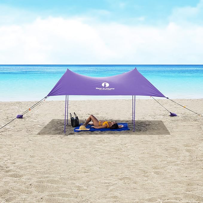 Red Suricata Family Beach Tent & Canopy, UPF50 Sun Shade, 4 Aluminum Poles, Sand Shovel, Large Portable Sun Shelter