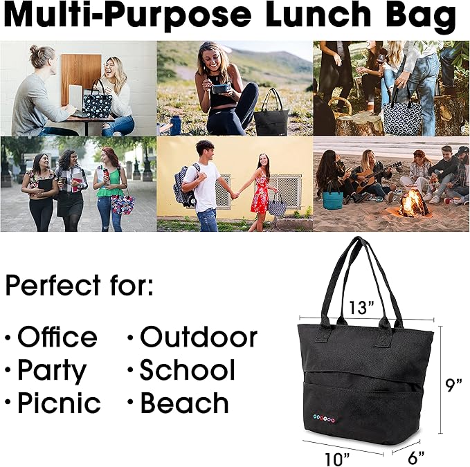 J World New York Lola Tote Bag Insulated Lunch-Box for Women, Black, One Size