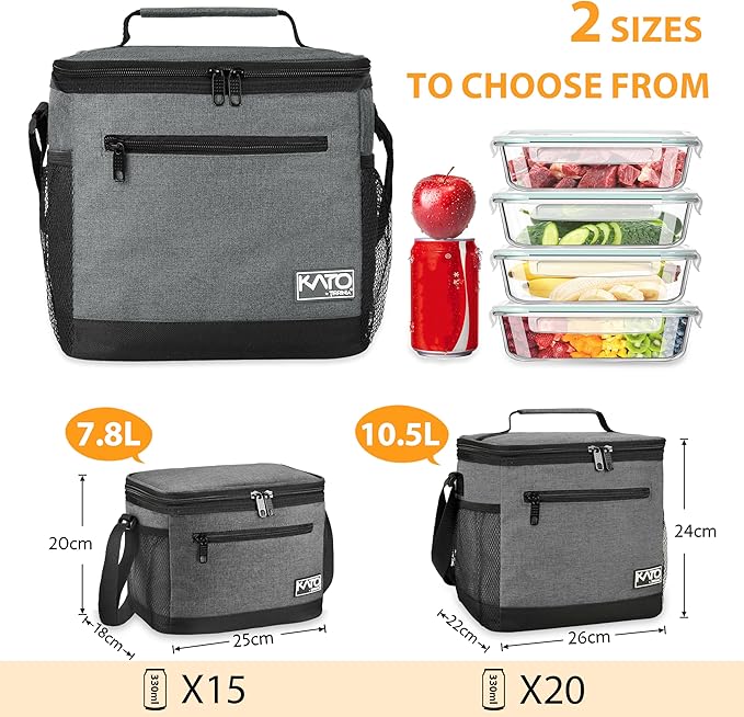 Tirrinia Large Insulated Lunch Box for Men/Women, Leakproof Thermal Lunch Bag for Office Picnic Work Beach Camping,Reusable Lunch Cooler Tote for Adult, Dark Grey