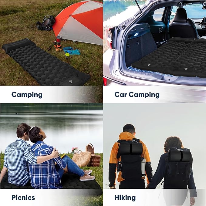 POWERLIX Sleeping Pad for Camping with Bulit in Pillow - Lightweight Camping Sleep Mat for Backpacking, Inflatable & Compact Camping Air Mattress, Perfect for Outdoor Hiking, Foot Pump