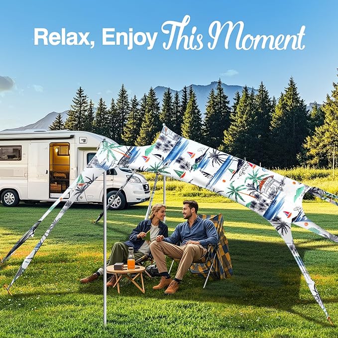 Rhino Valley Beach Tent Sun Shelter, Beach Canopy Tent Sun Shade UPF50+ Protection with 8 Sandbags 4 Stability Poles, Outdoor Beach Shade Canopy for Beach, Camping, Fishing