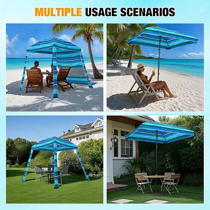 HOMEDEMO Beach Cabana UPF 50+, 6'×6' Beach Canopy, Easy Set up and Take Down, Cool Cabana Beach Tent with Sand Pockets, Side Wall Beach Shade Canopy Wind Waterproof for Kids, Family & Friends