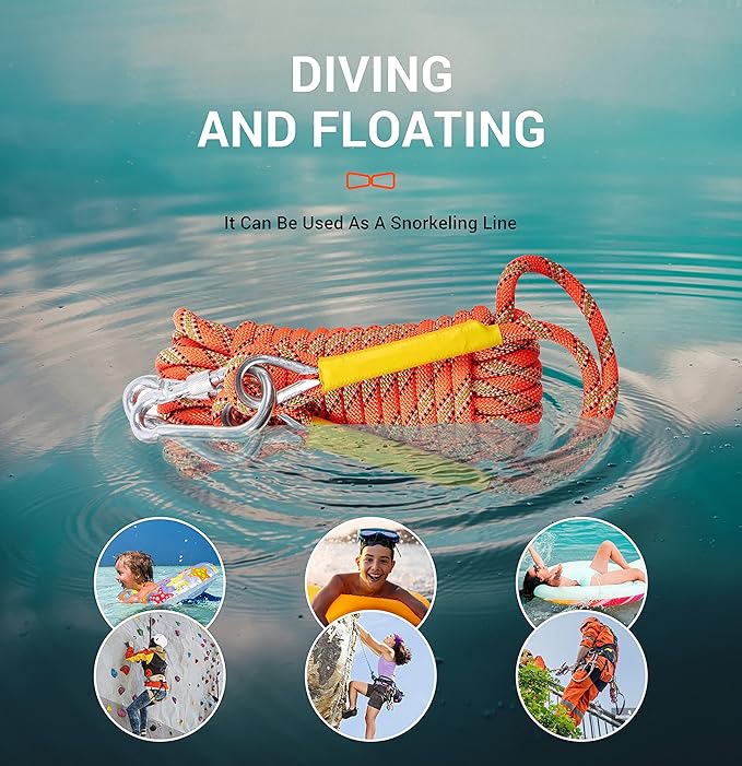 Nice C Climbing Rope, Rescue Rope, Construction Rope, Rock Climbing Rope, Static 10mm 32ft/64ft/96ft/160ft/230ft/500ft/985ft/1000ft with Carry Bag (Orange, 20M(64ft))