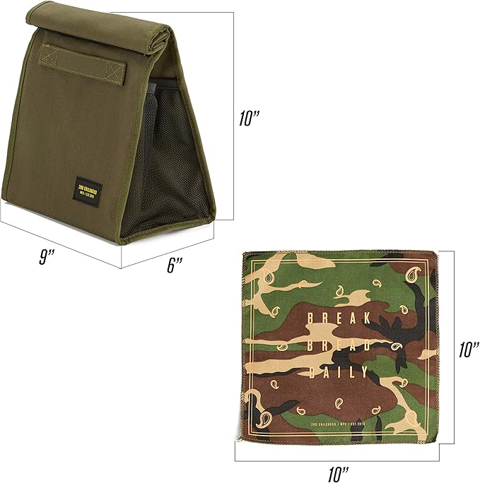 Insulated Lunch Bag for Men and Women; Rolltop Lunch Box with 2 Side Mesh Pockets and 1 Exteral Slip Pocket (Olive)