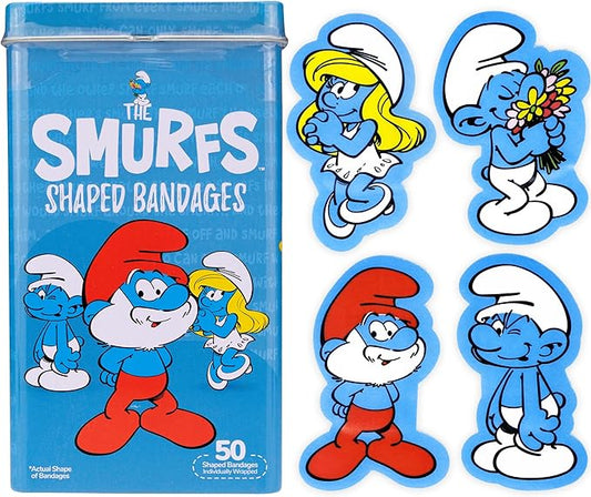 BioSwiss Bandages, The Smurfs Shaped Self Adhesive Bandage, Latex Free Sterile Wound Care, Fun First Aid Kit Supplies for Kids and Adults, 50 Count