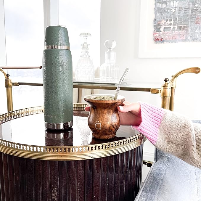 KALMATEH Thermal Double Walled Vacuum Insulated Stainless Steel Beverage Bottle 760ml, Precise Pouring & Heat Retention For Coffee, Tea, Yerba Mate and Camping