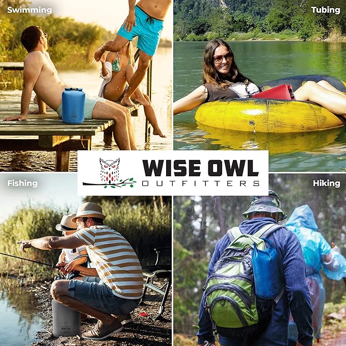 Wise Owl Outfitters Waterproof Dry Bag - Fully Submersible 1pk or 3pk Ultra Lightweight Airtight Waterproof Bags - 5L, 10L and 20L Sizes - Diamond Ripstop Roll Top Drybags