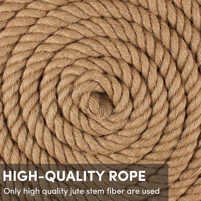 Twisted Manila Rope 1inch x 100 feet Natural Hemp Rope for Docks Railing Nautical Landscaping Crafts Tug of War Marine Tie-Downs Hammock Home Decorating