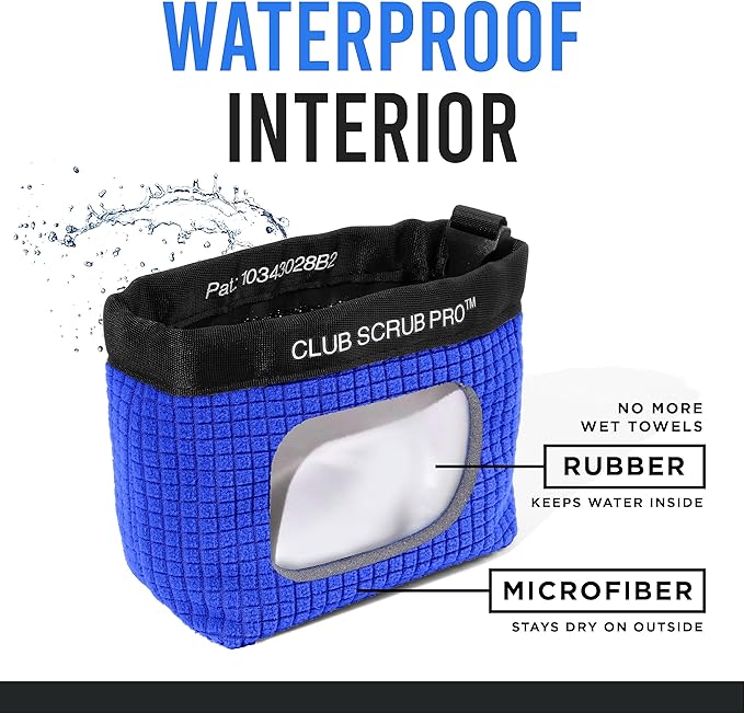 Golf Club and Golf Ball Cleaning Bag, Waterproof Clean Face Technology Liner, Detachable Clip, Machine Washable, Cleans Club Grooves, Dry Exterior