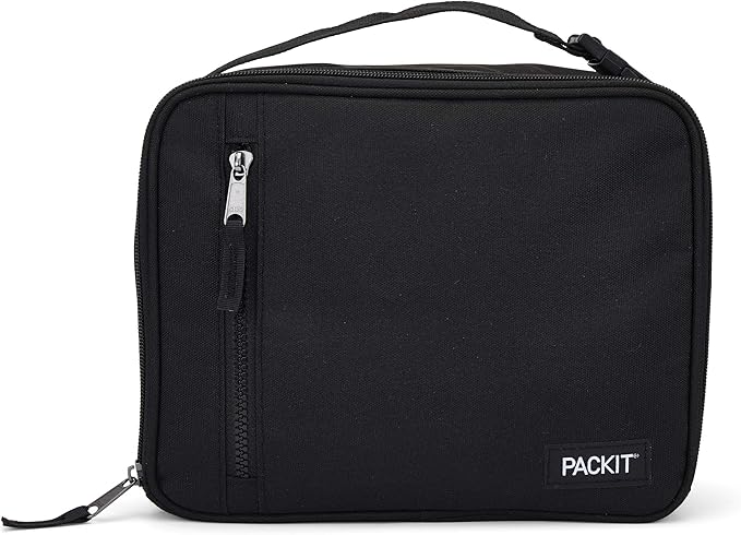 PackIt Freezable Classic Lunch Box, Black, Built with EcoFreeze® Technology, Collapsible, Reusable, Zip Closure With Zip Front Pocket and Buckle Handle, Designed for Fresh Lunches