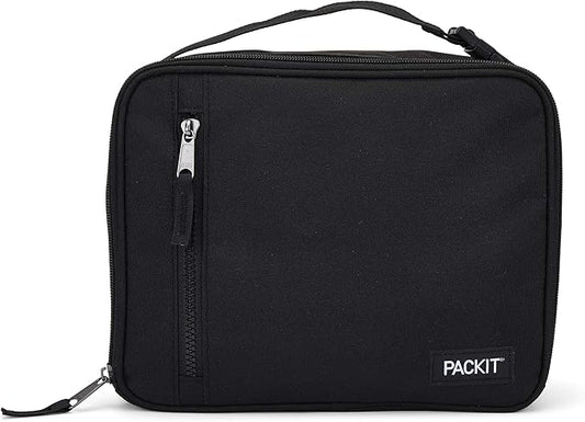 PackIt Freezable Classic Lunch Box, Black, Built with EcoFreeze® Technology, Collapsible, Reusable, Zip Closure With Zip Front Pocket and Buckle Handle, Designed for Fresh Lunches