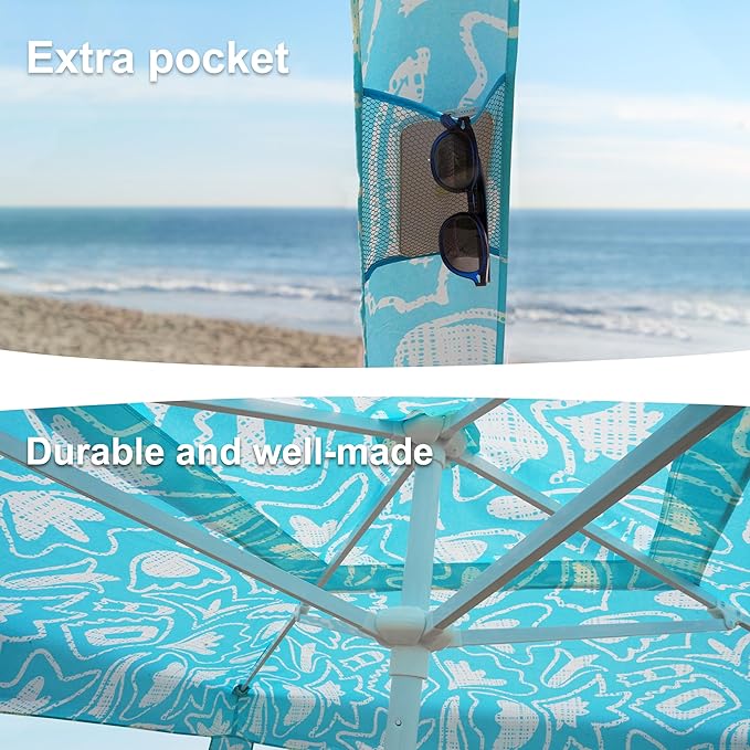 AMMSUN Beach Cabana, 6.2'×6.2' Beach Canopy, Easy Set up and Take Down, Cabana Tent with Sand Pockets, Instant Sun Shade with Side Wall, Tropical Aqua