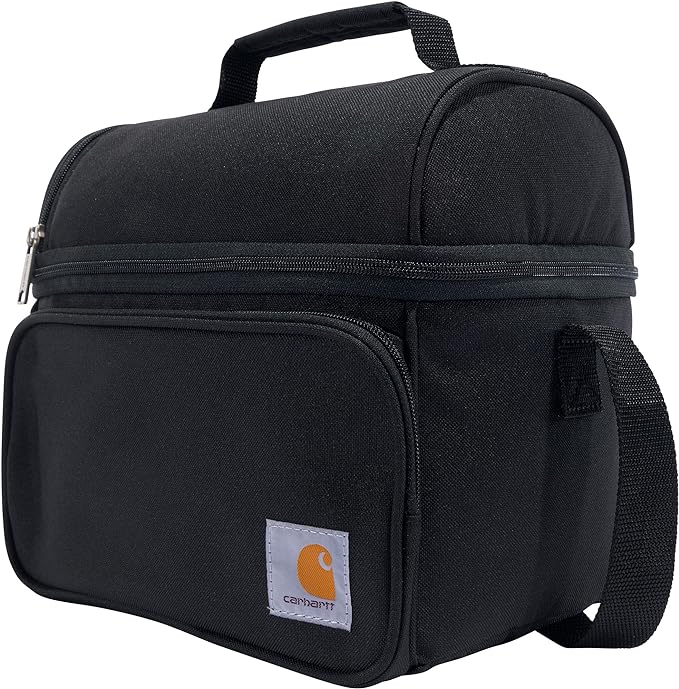 Carhartt Insulated 12 Can Two Compartment Lunch Cooler Bag - Rain Defender DWR Coating - Synthetic Lining Black 1 One Size One Size