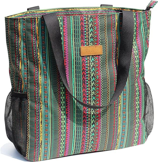 ESVAN Original Floral Water Resistant Large Tote Bag Shoulder Bag for Gym Beach Travel Daily Bags Upgraded