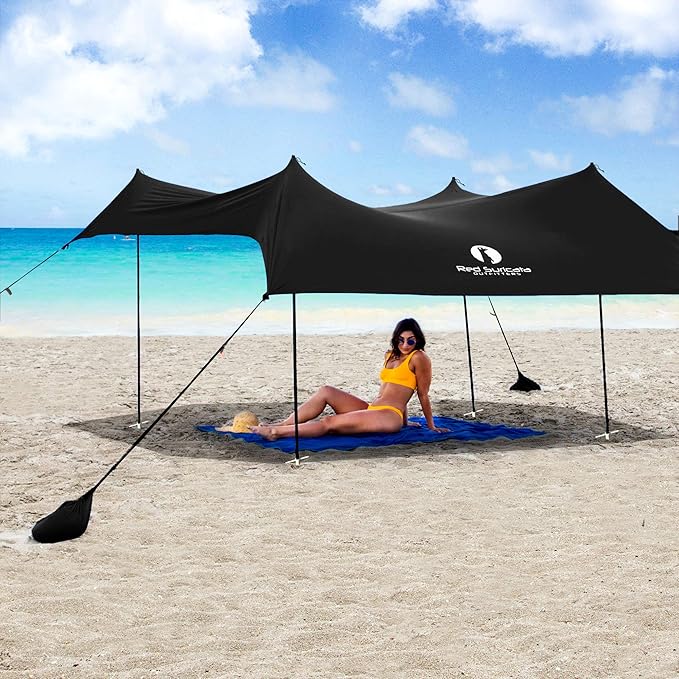 Red Suricata Family Beach Tent & Canopy, UPF50 Sun Shade, 4 Aluminum Poles, Sand Shovel, Large Portable Sun Shelter