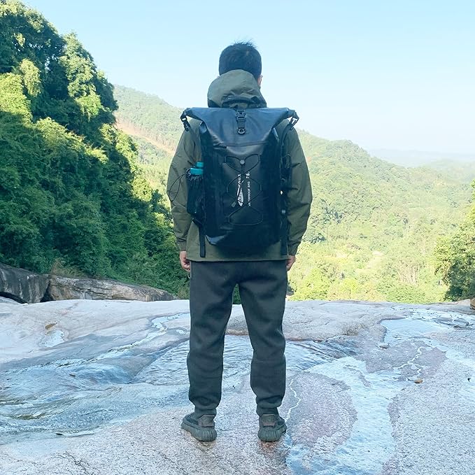 Waterproof Backpack for Men and Women - Roll-Top Floating Dry Bag Backpack for Kayaking, Rafting, Boating, Beach (Black)