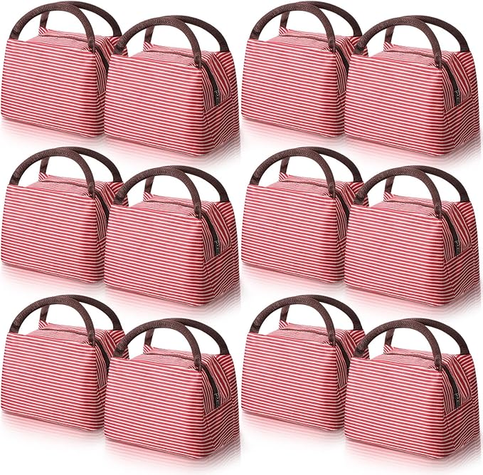 Nuogo 12 Pieces Insulated Lunch Bag Reusable Box Thermal Lunch Leakproof Tote Bag for Women Men Office Work Picnic Beach Fishing (Red)