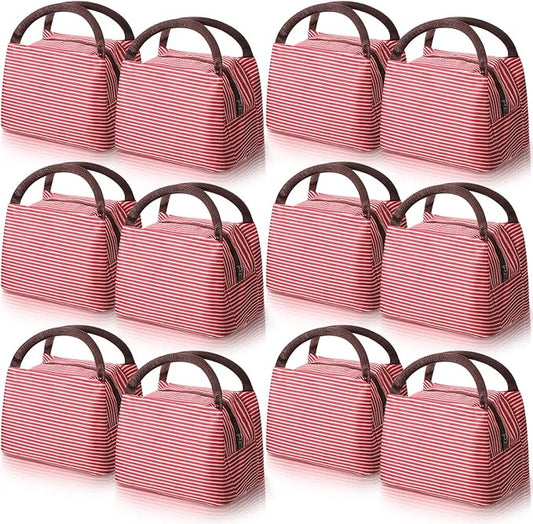 Nuogo 12 Pieces Insulated Lunch Bag Reusable Box Thermal Lunch Leakproof Tote Bag for Women Men Office Work Picnic Beach Fishing (Red)