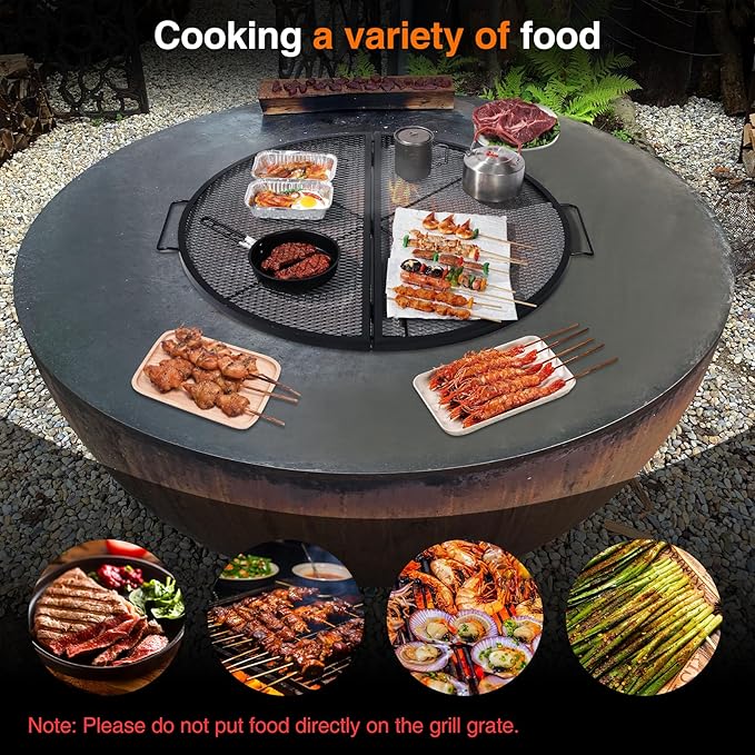REDCAMP Foldable Fire Pit Cooking Grill Grate, Portable X-Marks Heavy Duty Steel Round Campfire BBQ Grill with Handle & Support Wire, Ideal for Outdoor Picnics & Gatherings, 36-Inch Black