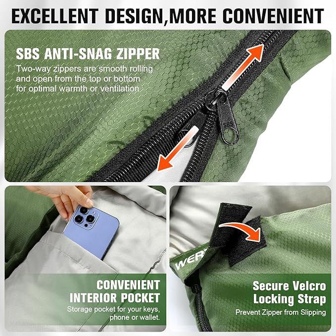 Sleeping Bags for Adults Cold Weather & Warm, Lightweight Compact Camping Backpacking Sleeping Bag for Kids Girls Boys with Compression Sack for Outdoor & Indoor