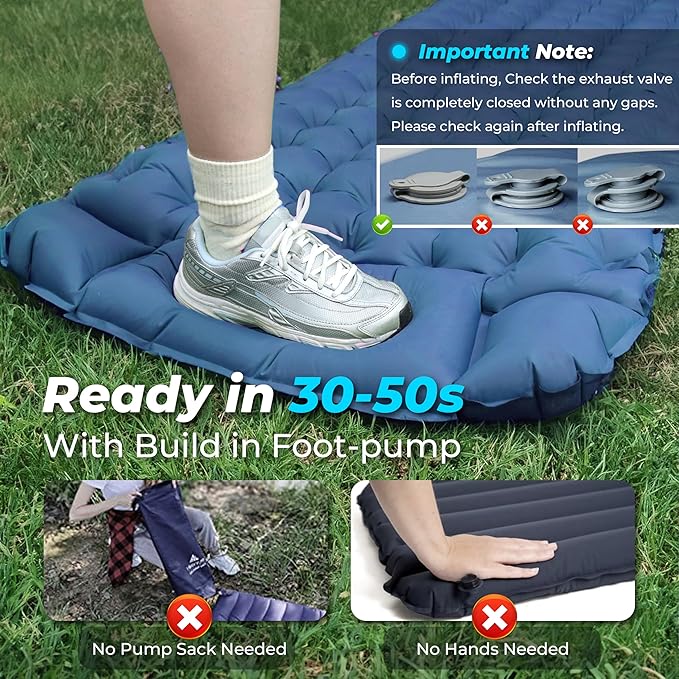 Sleeping Pad for Camping, 4in Thick Insulated Sleeping Pad for Winter, Ultralight Inflatable Camping Mattress with Adjustable Pillow, Compact Built-in Foot Pump Sleeping Mat for Backpacking