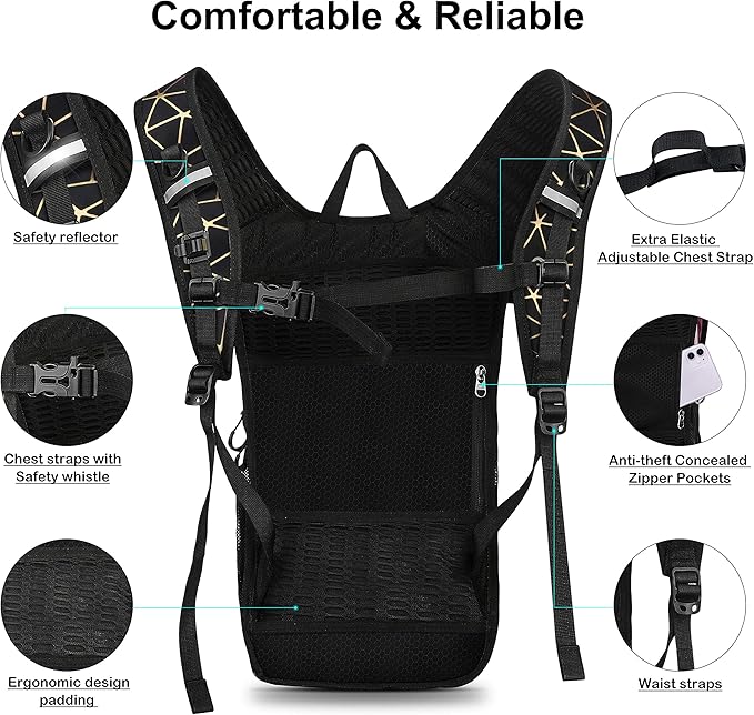 Hydration Backpack Pack, Water Backpack 20L Included 2L Hydration Bladder, Festival Essential - Rave Hydration Pack Hydropack for Hiking, Running, Biking, Festival Gear