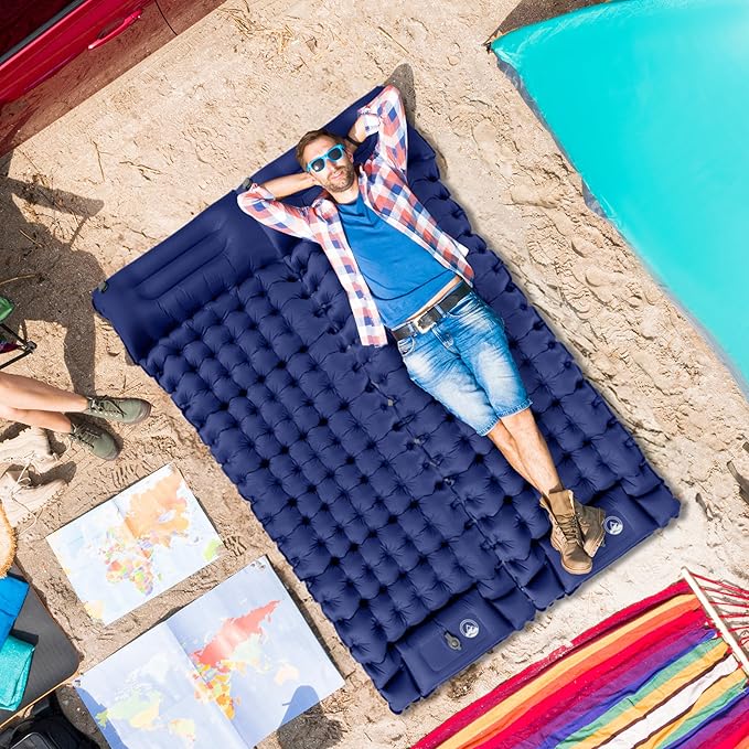 Wakeman Sleeping Pad for Camping - Inflatable Mat with Built-in Foot Pump - Waterproof Camp Mattress - Camping Gear Must Haves Outdoors (Blue)