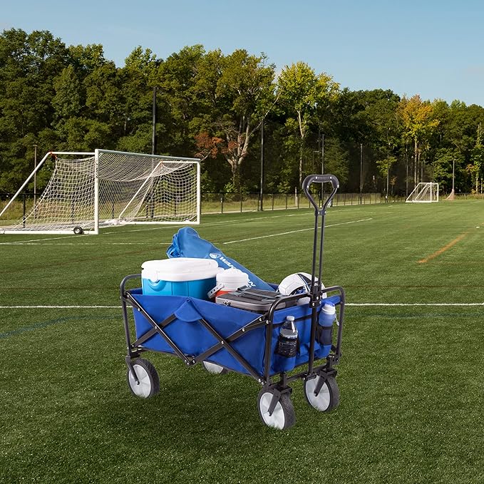 Collapsible Wagon - Grocery Cart on Wheels - Portable Beach Wagon, Folding Garden Cart or Shopping Cart - Wagons Carts Foldable by Pure Garden (Blue)