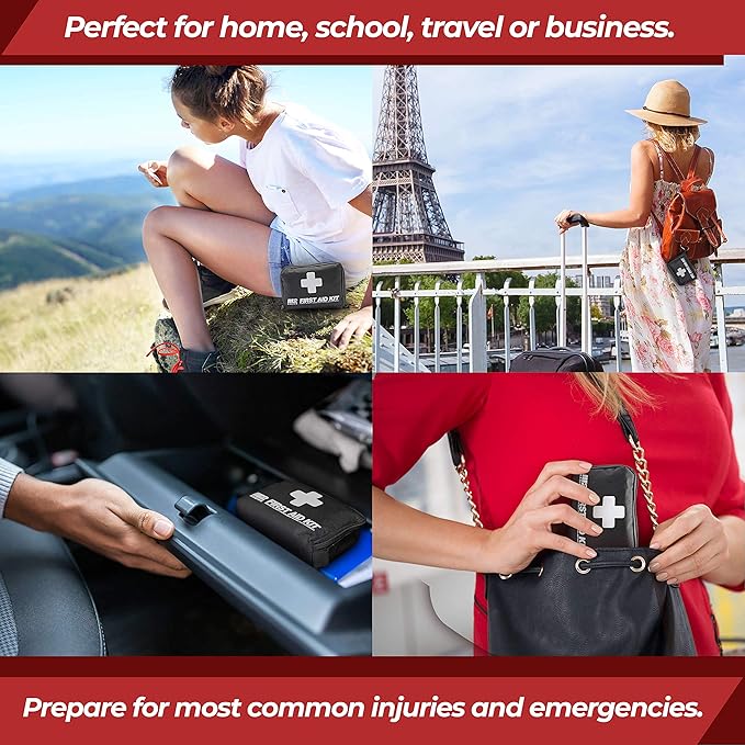 M2 BASICS All-Purpose 150 Piece First Aid Kit | Car, Travel, Home, Hiking, Camping, Survival | Small Emergency Kit, Medical Kit