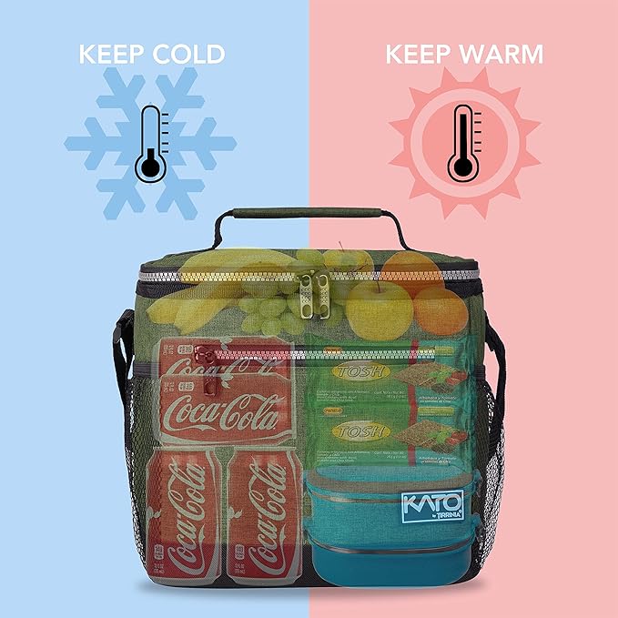 Tirrinia Large Insulated Lunch Box for Men/Women, Leakproof Thermal Lunch Bag for Office Picnic Work Beach Camping,Reusable Lunch Cooler Tote for Adult,Green