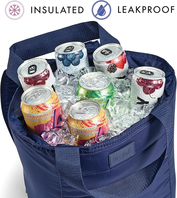 Fit & Fresh Insulated Cooler Bag - Leak Proof Waterproof Beach Cooler Backpack for Women, 18 Can Soft Insulated Tote Bag for Travel & Lunch, Midnight Blue
