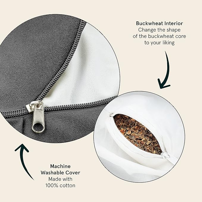 Retrospec Sedona Zafu Meditation Cushion Filled w/Buckwheat Hulls - Yoga Pillow for Meditation Practices - Machine Washable 100% Cotton Cover & Durable Carry Handle; Crescent, Stone