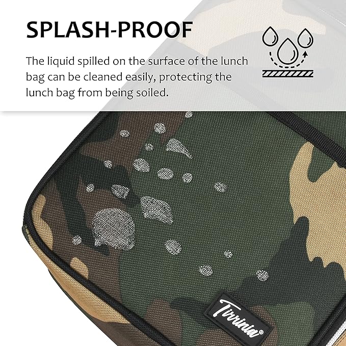 Small Insulated Lunch Bag for Men Women, Mini Portable Reusable Thermal Lunch Box Cooler Tote for Adults & Kids, Camo, The size for most