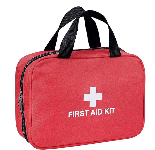 First Aid Kit - 230 Piece - for Car, Home, Travel, Camping, Office or Sports | Red Bag/Reflective Cross, Fully Stocked with Essential Supplies for Emergency and Survival