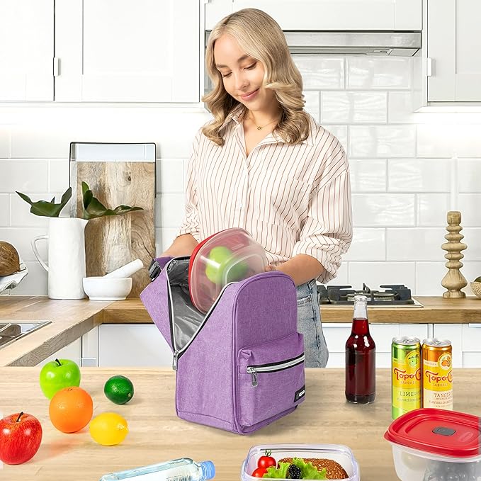 opux Lunch Box for Girls Boys Kids, Insulated Leakproof Lunch Bag, Reusable Teen Lunch Boxes for School, Medium Large lunchbox for Women Men Adult for Work with Front Back Pocket (Purple)