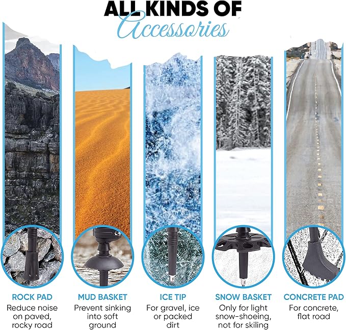 Laniti Nordic Walking Sticks – Adjustable Hiking Poles Expandable to 54" – Lightweight Trekking Poles with 10 Tips – Shock-Absorbing Carbon Fiber & Aluminum – for Men, Women