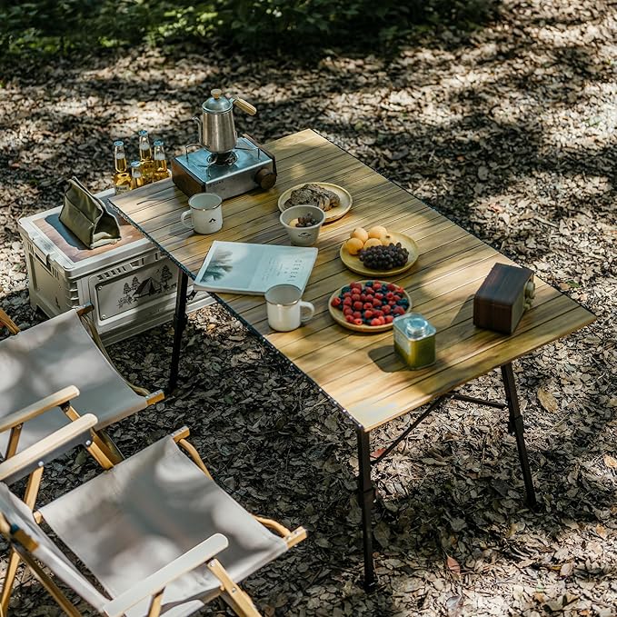 Naturehike MW03 Portable Camping Table with Adjustable Legs, Lightweight Aluminum Folding Beach Table with Carry Bag for Outdoor Cooking Picnic Beach Backyards BBQ Party