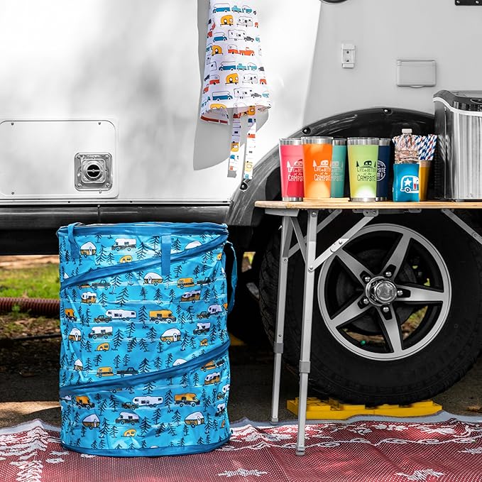 Camco Life is Better at The Campsite Tumbler | Heavy Duty Double Wall Vacuum Insulation | Crafted of 18/8 Stainless Steel | Unique “Life is Better at The Campsite” Design on Coral Pink | 20-oz (53061)