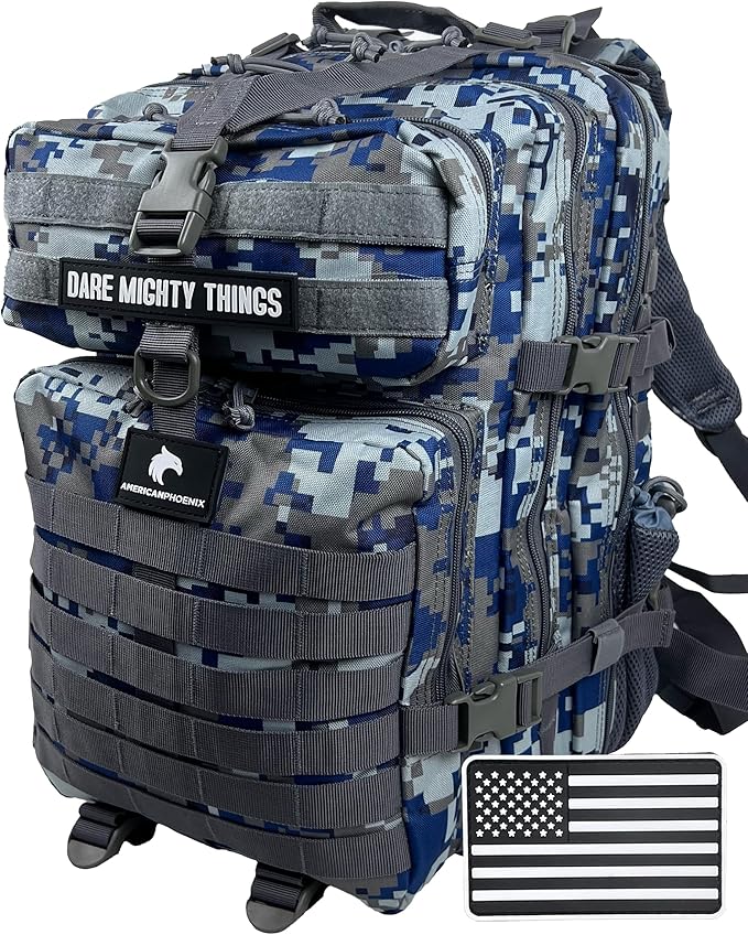 45L Elite Tactical Backpack | 3X Stronger Work & Military Backpack | Water Resistant and Heavy Duty | 3 Day MOLLE Bug Out Bag (Blue Jay)