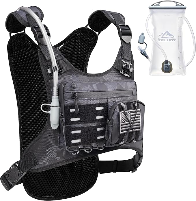 Running Vest with 2L Water Bladder, USA Original Patent, Lightweight Adjustable Chest Pack with Gear Holder, Reflective Running Hydration Vest for Women Men for Marathon, Hiking