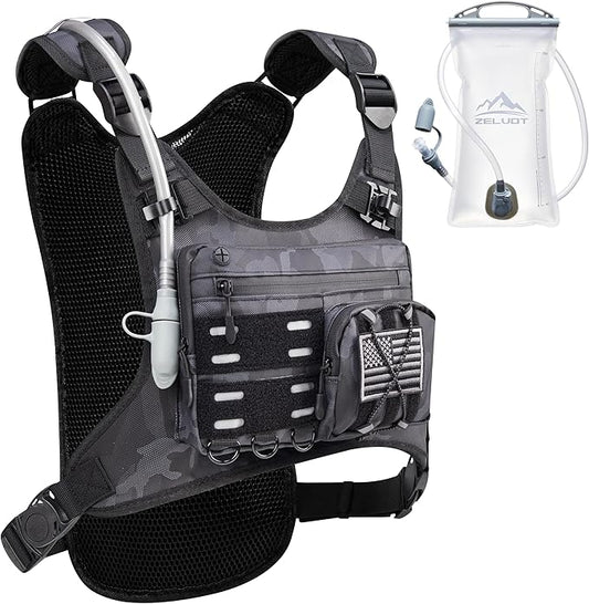 Running Vest with 2L Water Bladder, USA Original Patent, Lightweight Adjustable Chest Pack with Gear Holder, Reflective Running Hydration Vest for Women Men for Marathon, Hiking