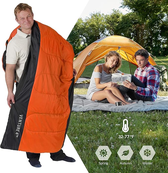 VENTURE 4TH Backpacking Sleeping Bag – XXL, Double and Single Sizes - Lightweight Warm & Cold Weather Sleeping Bags for Adults, Kids & Couples – Ideal for Hiking, Camping & Outdoor Adventures