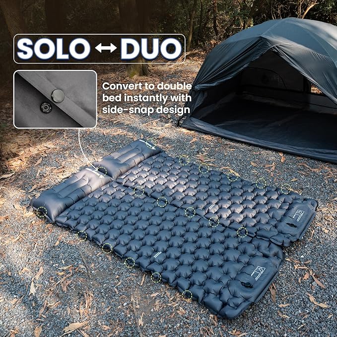 ONETIGRIS Blackcrystal Sleeping Pad, Ultralight Camping Sleeping Pad with Pillow Built-in Foot Pump Inflatable Sleeping Mat Compact for Camping Backpacking Hiking Traveling Tent