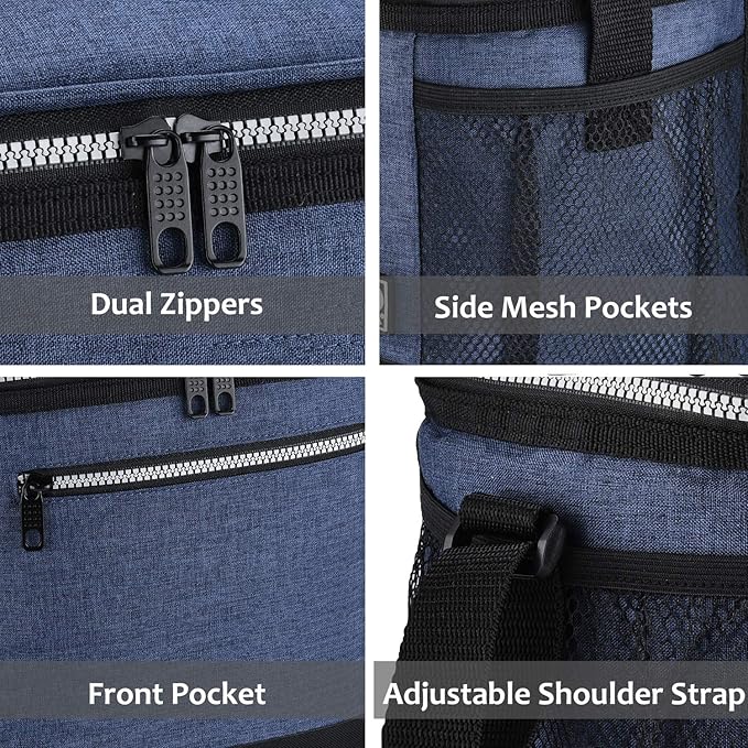 Tirrinia Large Insulated Lunch Box for Men/Women, Leakproof Thermal Lunch Bag for Office Picnic Work Beach Camping,Reusable Lunch Cooler Tote for Adult, Dark Blue