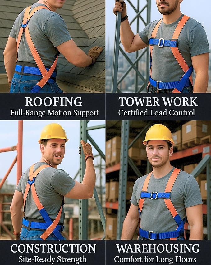 Sorano Safety Harness Fall Protection Kit, Full Body Roofing harnesses with Shock Absorbing Lanyard for Men, Fall Protection Harness for Construction Arneses De Seguridad Para Construcción, OSHA/ANSI