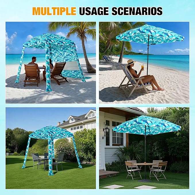 HOMEDEMO Beach Cabana UPF 50+, 6'×6' Beach Canopy, Easy Set up and Take Down, Cool Cabana Beach Tent with Sand Pockets, Side Wall Beach Shade Canopy Wind Waterproof for Kids, Family & Friends